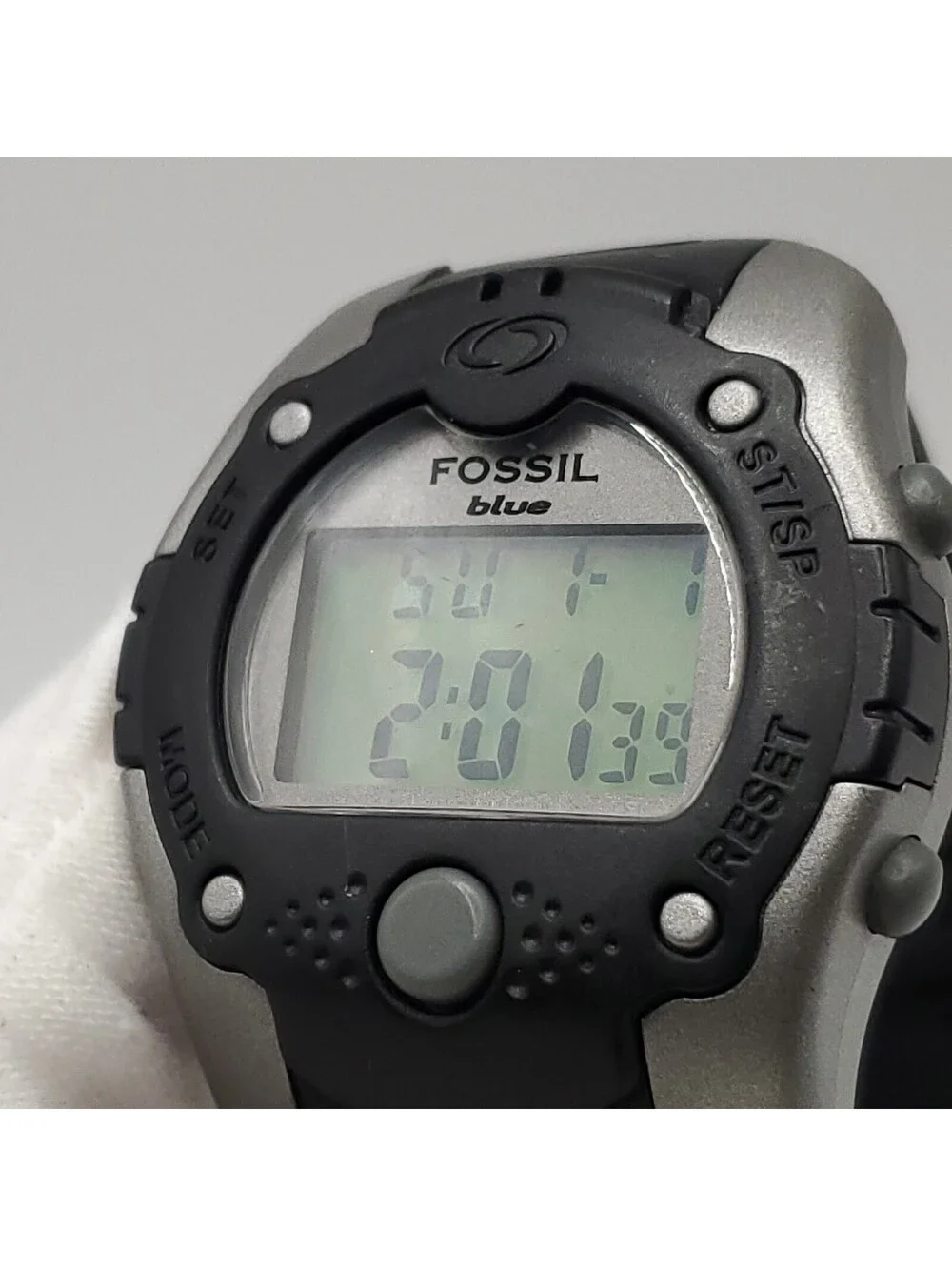 Fossil Blue DQ1058 Digital Womens Watch Grey Black New Battery 35mm